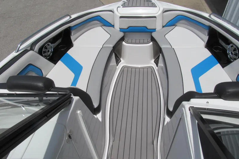 Slide: The Image of Interior of 2017 Yamaha Boats 242X E-Series, featuring sleek seating and modern design. - 7