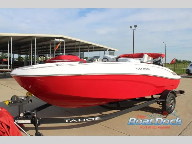 Slide: The Image of Red T-Yachts 18 boat, 2026 model, on trailer at Springfield port. - 5