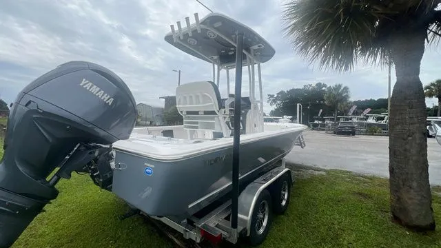 Slide: The Image of 2025 Tidewater 2110 Bay Max boat with Yamaha engine on trailer. - 5