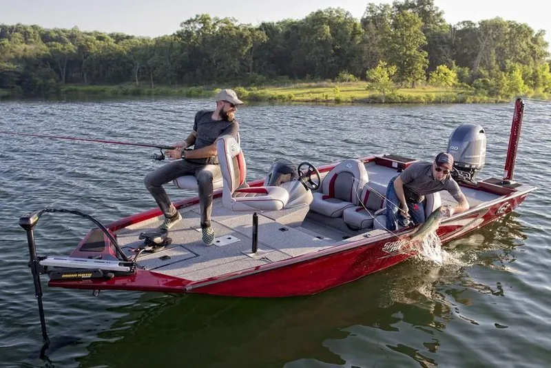 The Image of Manufacturer Provided Image: 2019 G3 Sportsman 1710 PFX boat with two men fishing on a lake. - 0