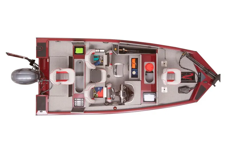 Slide: The Image of Manufacturer Provided Image: Top view of a 2019 G3 Sportsman 1710 PFX fishing boat with organized compartments. - 7
