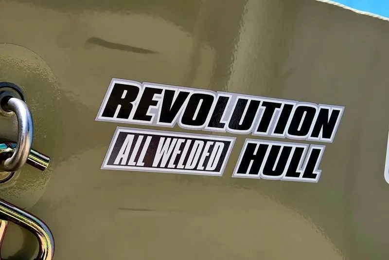 Slide: The Image of Sticker on 2026 Tracker Pro Team 190 boat, "Revolution All Welded Hull." - 12