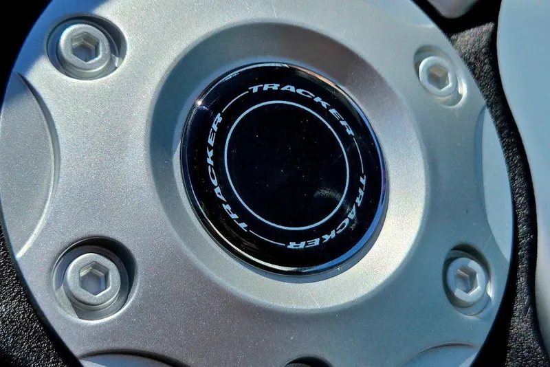 Slide: The Image of Close-up of 2026 Tracker Pro Team 190 wheel hub with logo and bolts. - 19