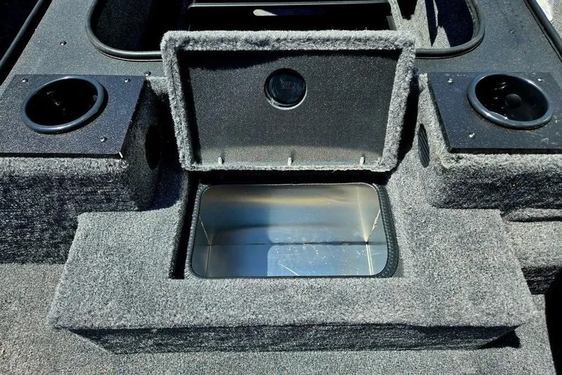 Slide: The Image of 2026 Tracker Pro Team 190 boat interior with open storage compartment. - 35