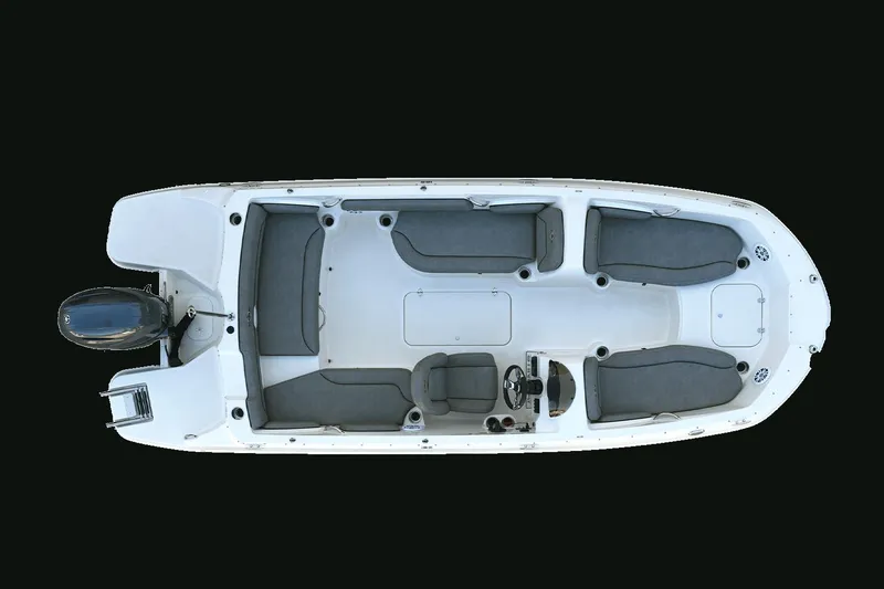 Slide: The Image of Manufacturer Provided Image: 2023 Stingray 182 SC boat, top view, white hull, gray seating, outboard motor. - 19