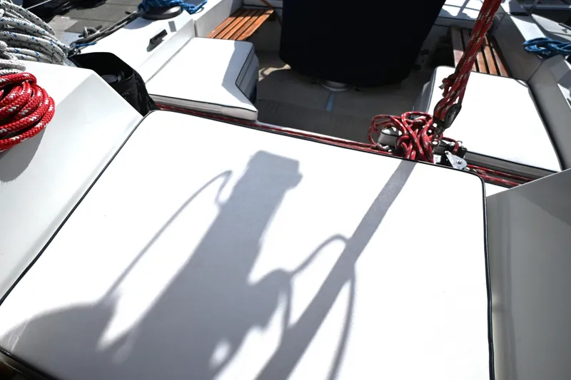 Slide: The Image of Cockpit of 1989 C&C 37/40+ sailboat with ropes and seating. - 39