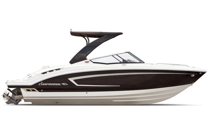 Slide: The Image of Manufacturer Provided Image: 2013 Chaparral 257 SSX boat, side view, black and white hull, sleek design. - 21