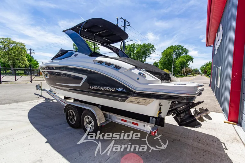Slide: The Image of 2013 Chaparral 257 SSX boat on trailer at Lakeside Marina. - 3