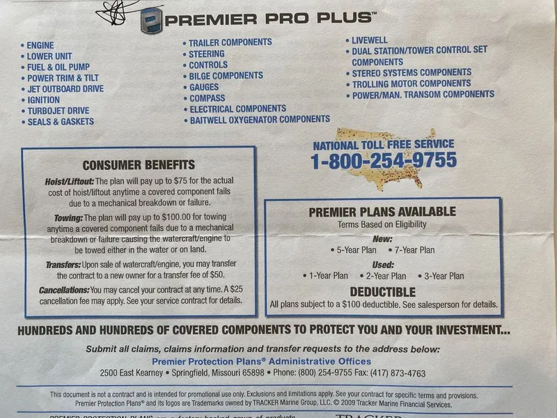 Slide: The Image of Tracker Pro Guide 2021 warranty plan with consumer benefits and contact information. - 9