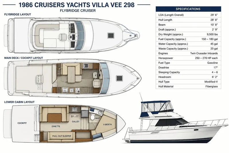 Slide: The Image of 1986 Cruisers Yachts Villa Vee 298 layout and specifications. - 2