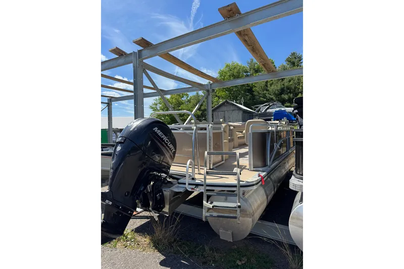 Slide: The Image of 2012 Harris FloteBote Sunliner 220 pontoon boat with Mercury outboard motor. - 2