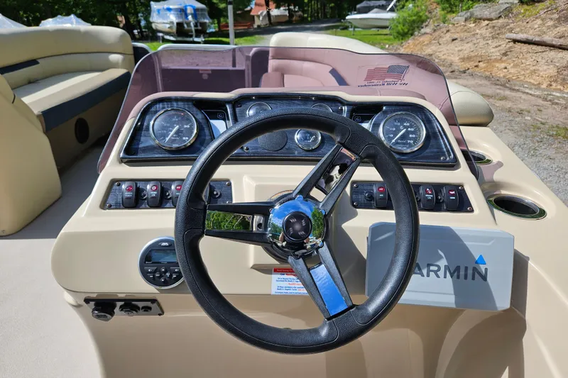 Slide: The Image of Steering console of 2019 Sweetwater 2086 boat with Garmin navigation system. - 10