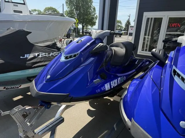 Slide: The Image of 2013 Yamaha WaveRunner VX in blue on a trailer. - 3