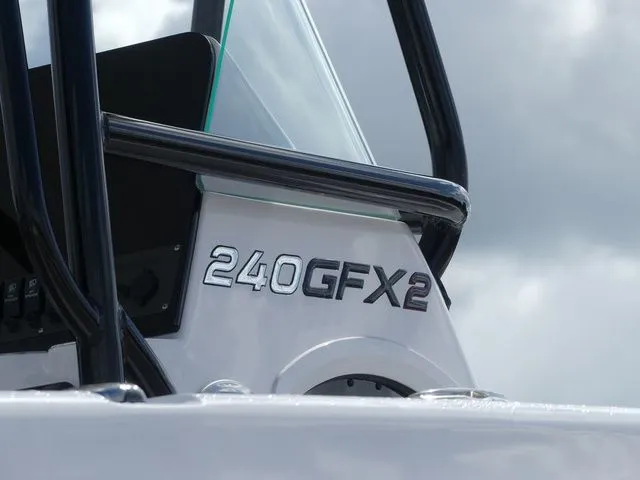 Slide: The Image of Close-up of Twin Vee 240 GFX2 boat, model year 2027. - 8
