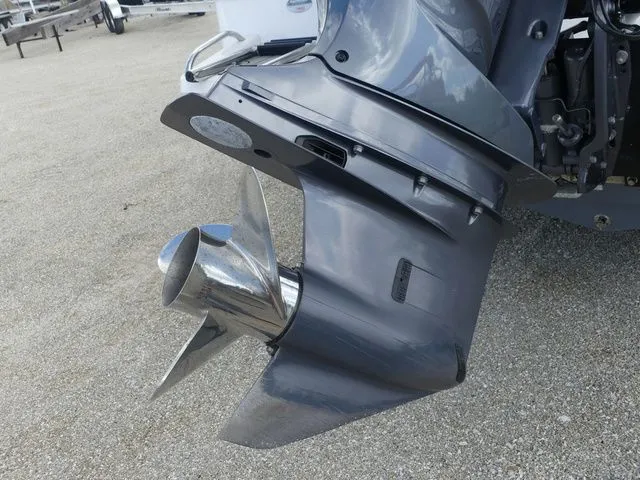 Slide: The Image of Close-up of a 2025 Tidewater 2410 Bay Max boat propeller. - 11
