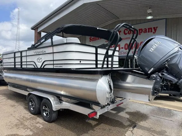 Slide: The Image of 2026 Veranda VV 22RC pontoon boat with Yamaha engine on trailer. - 11