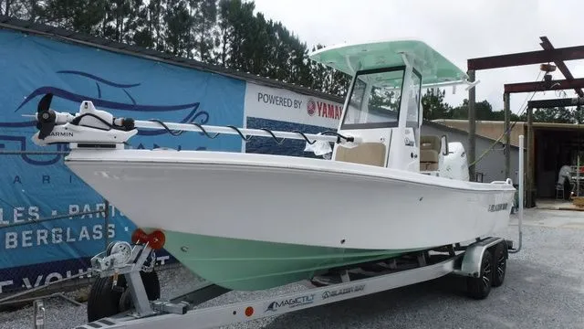 Slide: The Image of 2026 Blazer Bay 2440 boat on trailer, side view. - 5