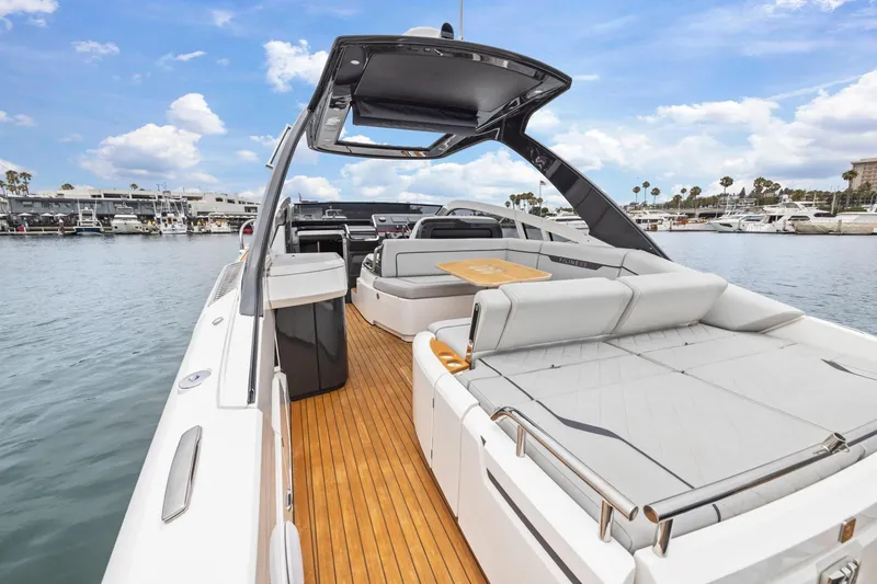 Slide: The Image of 2023 Fairline F//Line 33 Outboard luxury yacht with spacious deck and modern design. - 45