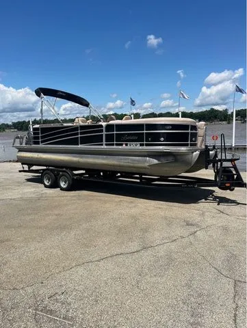 The Image of 2015 Berkshire 250E pontoon boat on trailer by lakeside. - 1