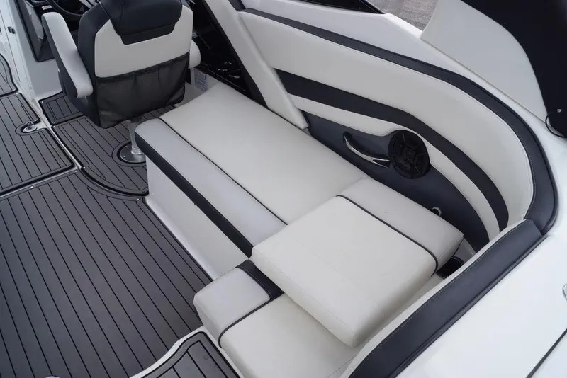 Slide: The Image of 2018 Yamaha Boats 242 Limited S interior with sleek seating and modern design. - 11
