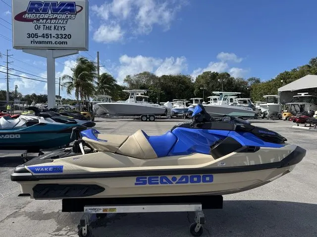 Slide: The Image of 2025 Sea-Doo Wake jet ski outdoors at Riva Motorsports. - 22