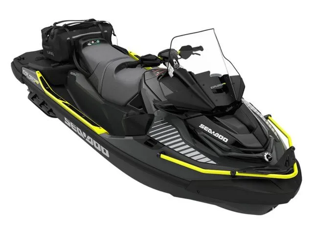 Slide: The Image of 2026 Sea-Doo Explorer Pro jet ski with sleek design. - 3