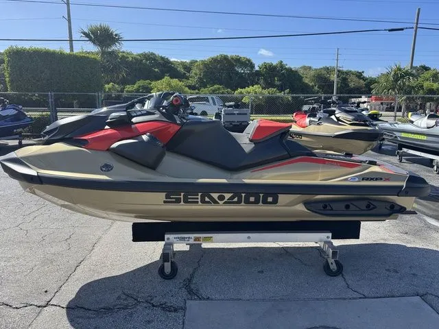 Slide: The Image of 2025 Sea-Doo RXP-X 325 jet ski on outdoor trailer. - 5