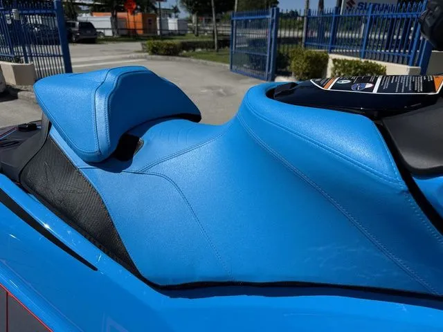 Slide: The Image of 2026 Sea-Doo RXP-X 325 in Gulfstream Blue, close-up of seat. - 13