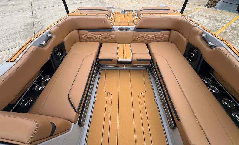 Slide: The Image of Interior of Supra SL 450 boat, luxurious leather seating, 2026 model. - 22