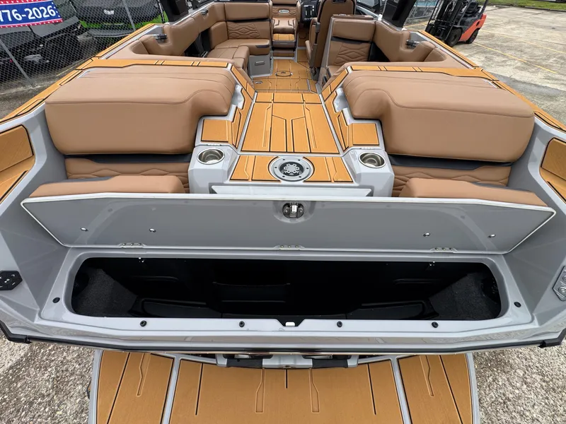 Slide: The Image of Interior of 2026 Supra SL 450 boat with luxurious seating. - 24