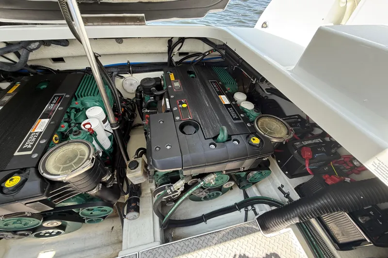 Slide: The Image of Engine compartment of a 2012 Formula 350 Sun Sport boat with dual Volvo Penta engines. - 53