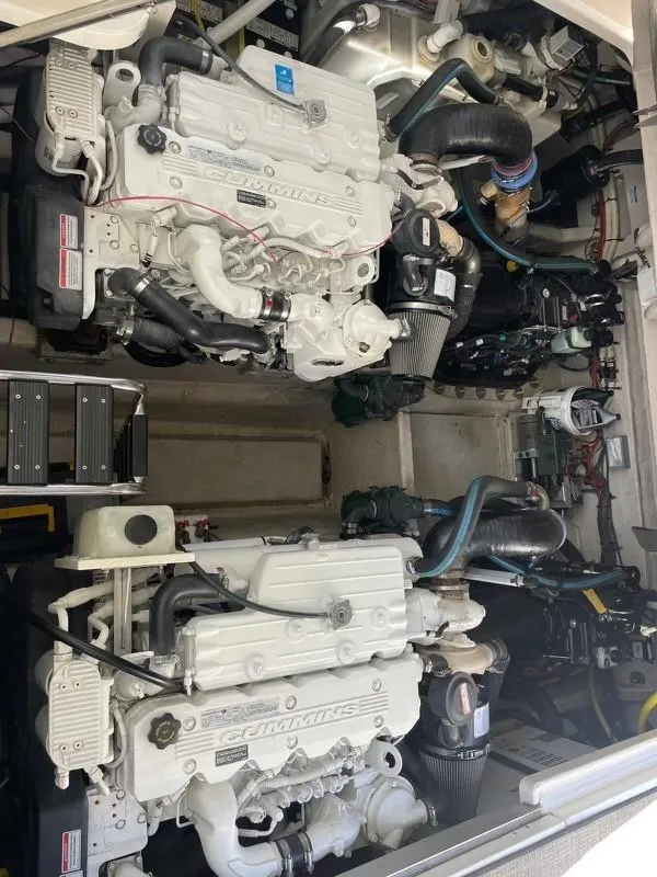 Slide: The Image of Engine room of a 2008 Sea Ray Sundancer with twin Cummins engines. - 34