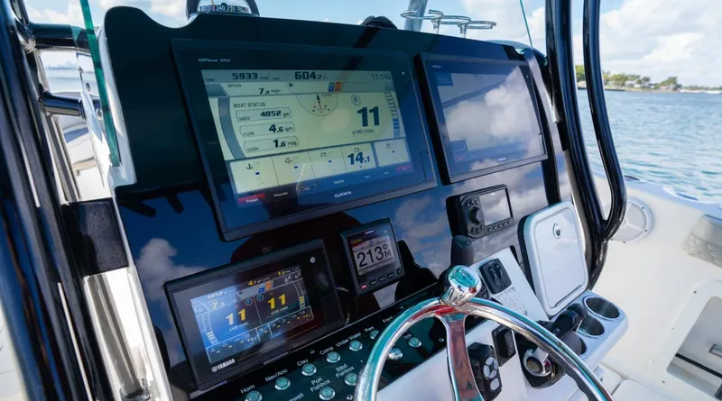 Slide: The Image of 2019 Century 3200 Center Console dashboard with navigation screens and controls. - 20