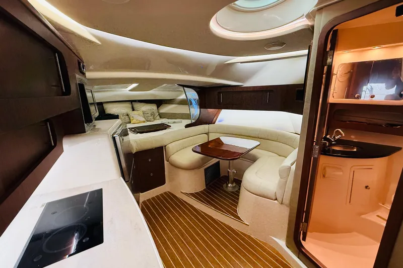 Slide: The Image of Luxurious interior of 2021 Grady-White Express 370 boat with elegant seating and modern amenities. - 25
