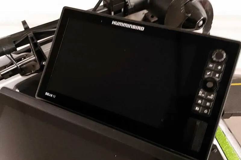 Slide: The Image of Humminbird SOLIX 12 fish finder on 2025 Ranger Z520R boat dashboard. - 26