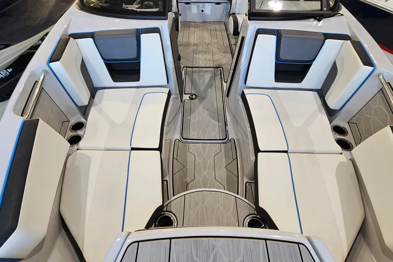 Slide: The Image of 2023 Yamaha Boats 222XD interior with sleek seating and modern design. - 17