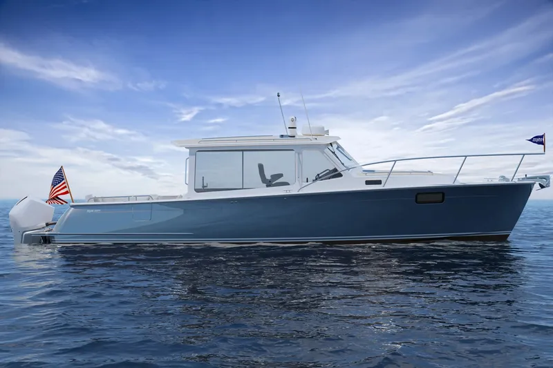 The Image of MJM Yachts 38R 2027 on calm water under clear sky. - 0