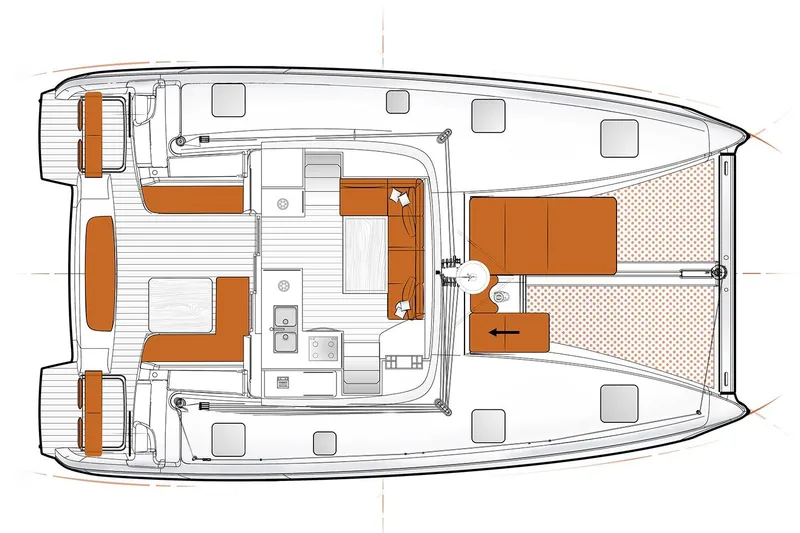 Slide: The Image of Manufacturer Provided Image: Top view layout of 2026 Excess 11 catamaran, featuring spacious deck and seating areas. - 26