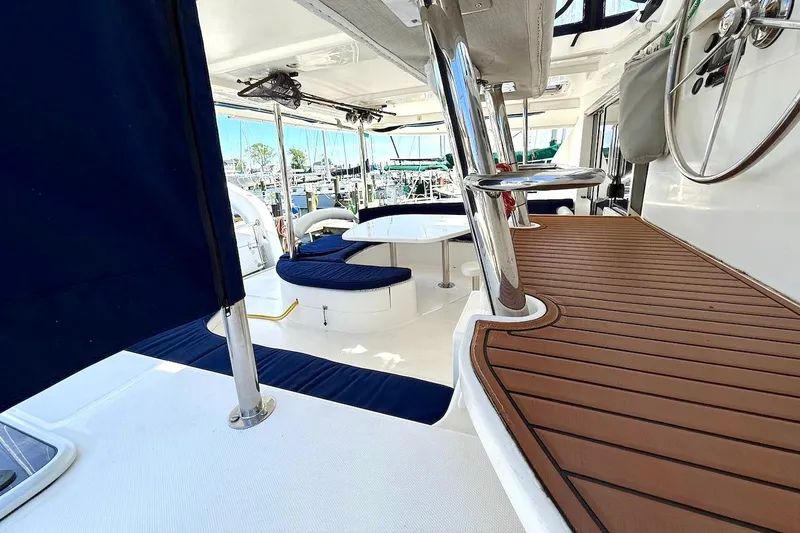 Slide: The Image of Luxurious 2010 Leopard 46 yacht interior with sleek design and comfortable seating. - 30