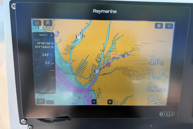 Slide: The Image of Raymarine navigation display on 2019 Blackfin 242 CC showing map and data. - 31