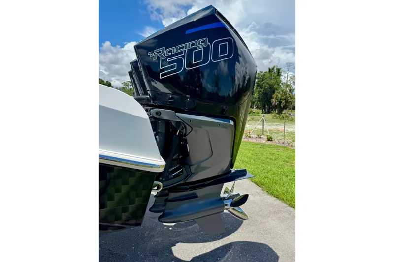 Slide: The Image of 2024 Renegade 38 Open boat with powerful Racing 500 outboard motor. - 43