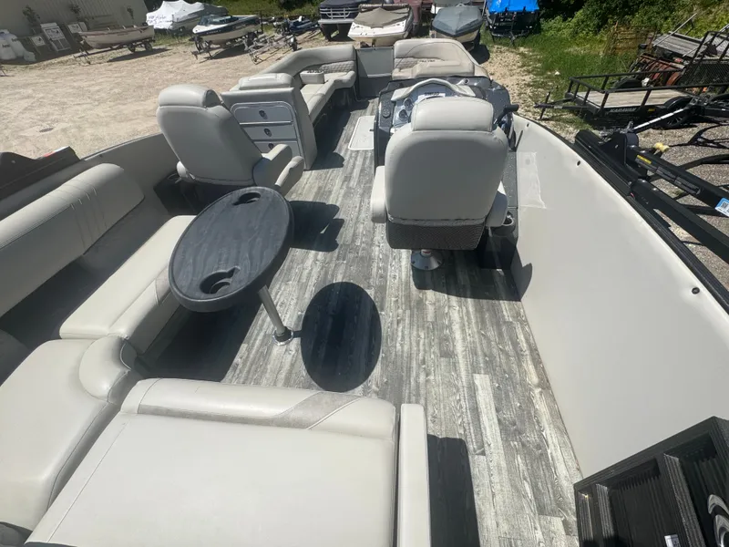 Slide: The Image of Interior of a 2020 Crest Caribbean pontoon boat with seating. - 6