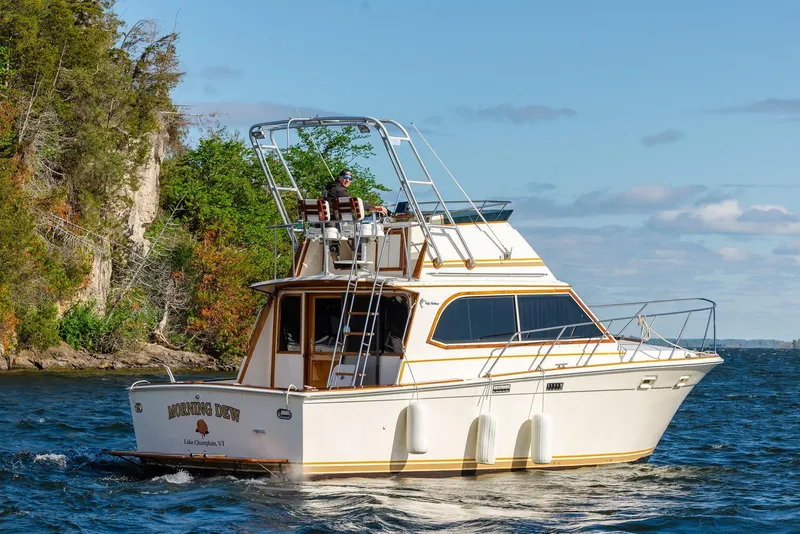 Slide: The Image of 1984 Egg Harbor 33 Convertible yacht cruising on Lake Champlain, Vermont. - 67
