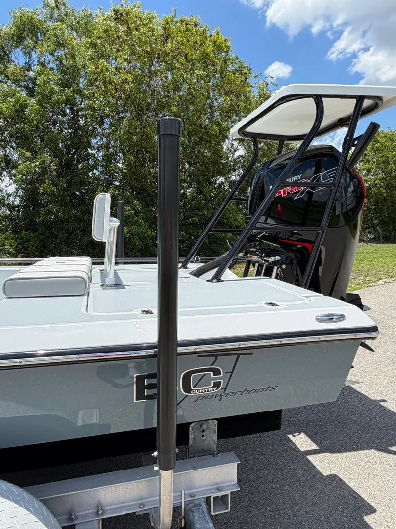 Slide: The Image of 1997 Back Country 171 Pro Guide boat on trailer, sunny day. - 5