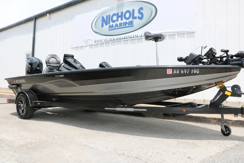 Slide: The Image of 2019 Vexus AVX 1980 boat on trailer at Nichols Marine dealership. - 2