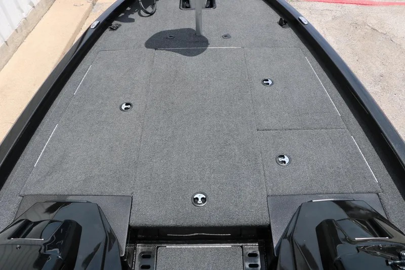 Slide: The Image of 2019 Vexus AVX 1980 boat deck with gray carpet and storage compartments. - 20