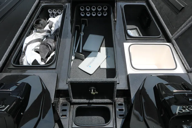 Slide: The Image of 2019 Vexus AVX 1980 boat storage compartments with gear and equipment. - 22