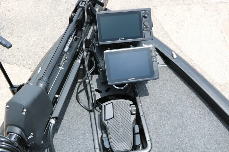 Slide: The Image of 2019 Vexus AVX 1980 boat with Garmin navigation displays and foot pedal controls. - 25