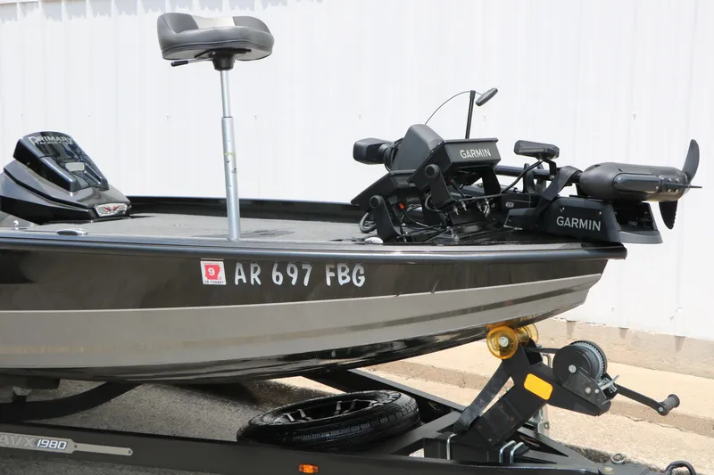 Slide: The Image of 2019 Vexus AVX 1980 boat with Garmin equipment on trailer, side view. - 5