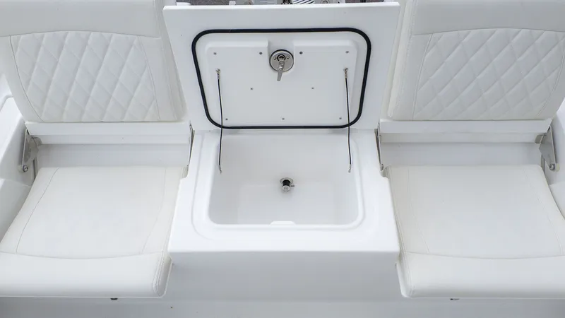 Slide: The Image of Everglades 253 Center Console 2026, seating area with storage compartment. - 8